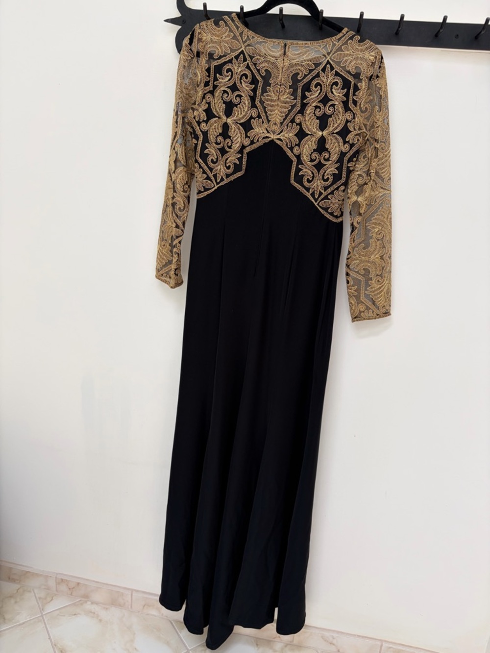 Women's Black & Gold Embroidered Long Dress